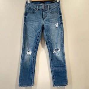 Banana Republic Girlfriend Blue Jeans with Rips and Raw Hem